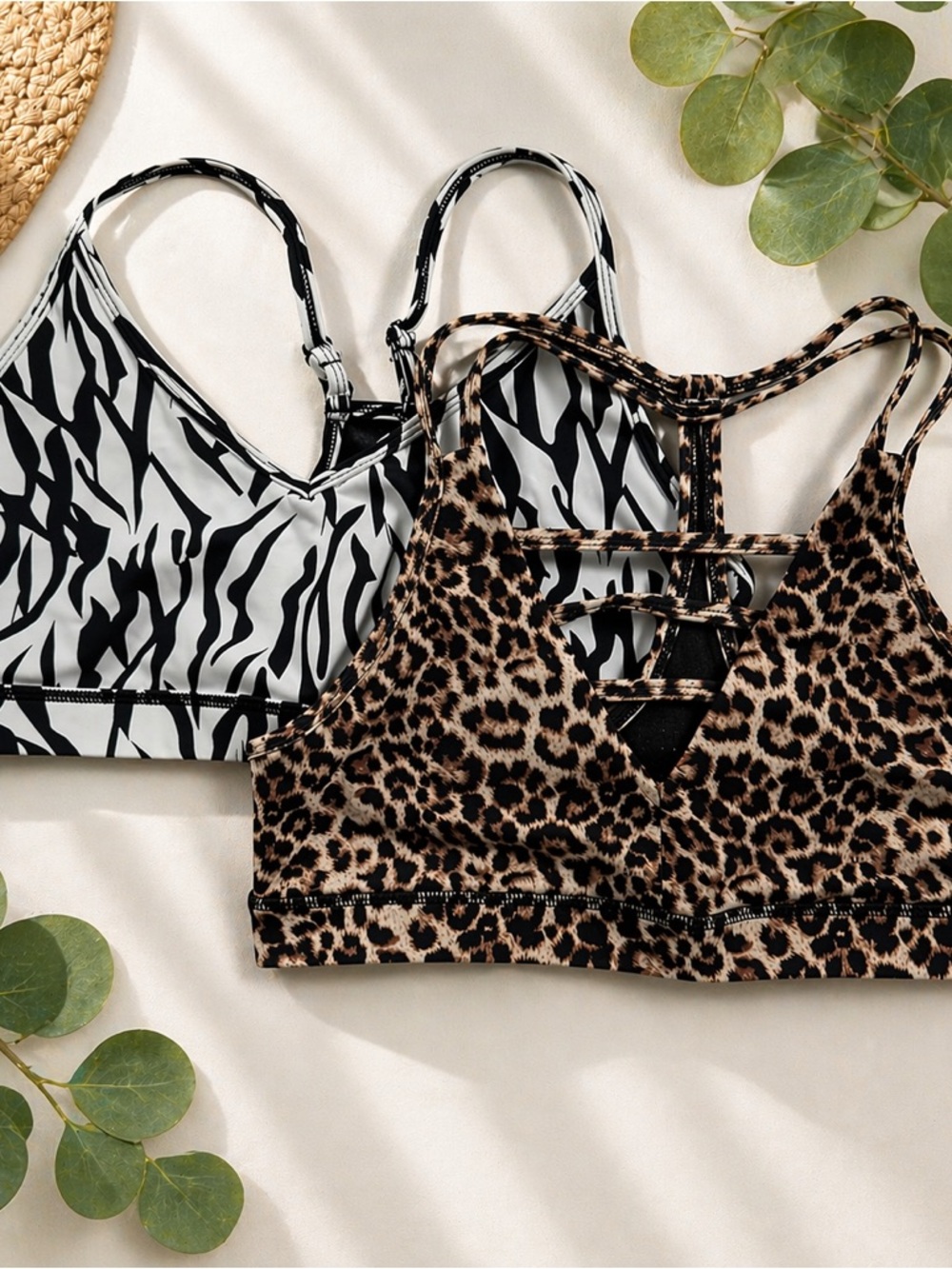 ZYIA Active Sports Bra Bundle L Leopard Zebra Strappy Mesh Yoga Pilates